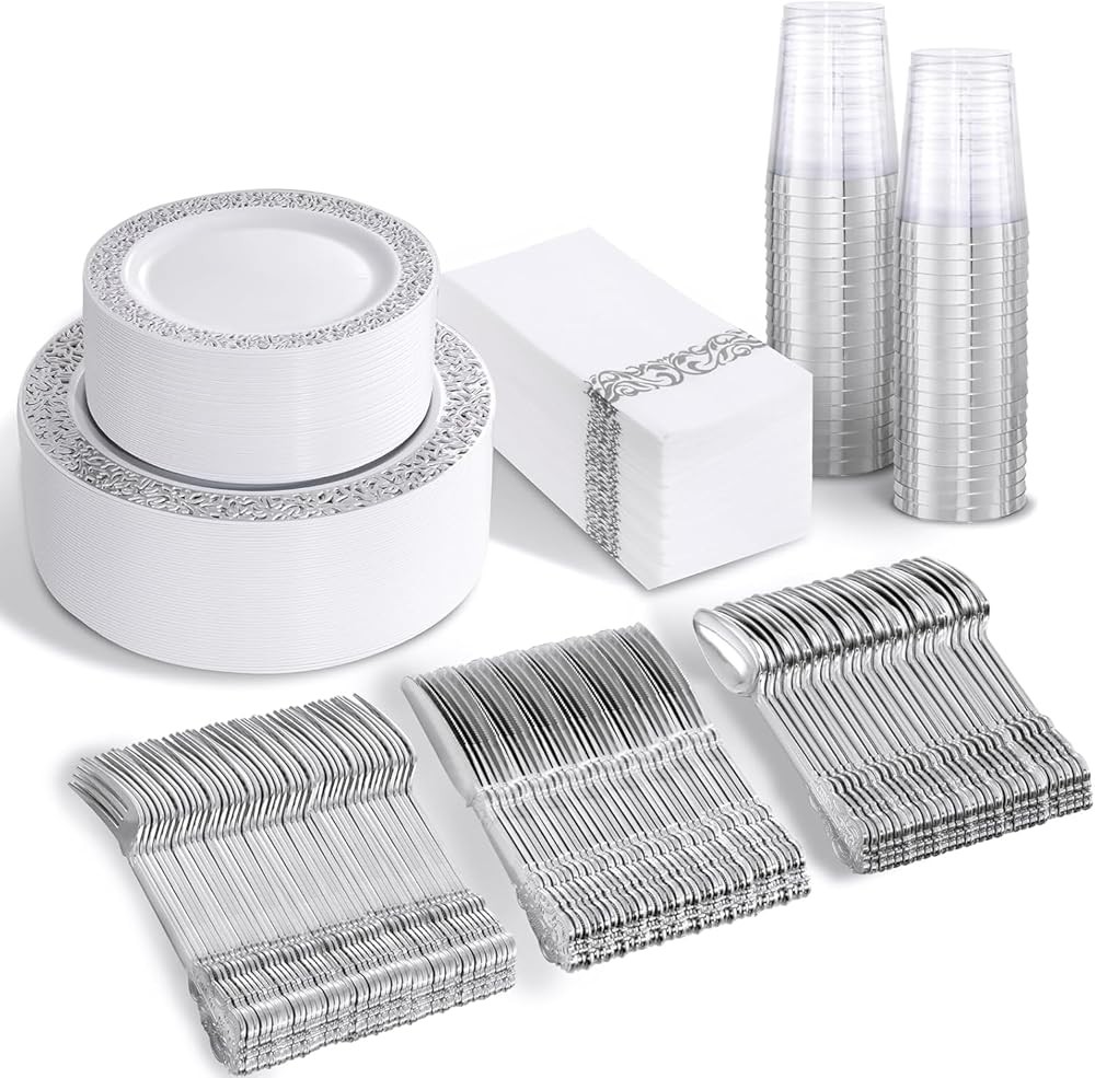 Sier Plastic Dinnerware Set - Sier Plates Disposable Lace Design