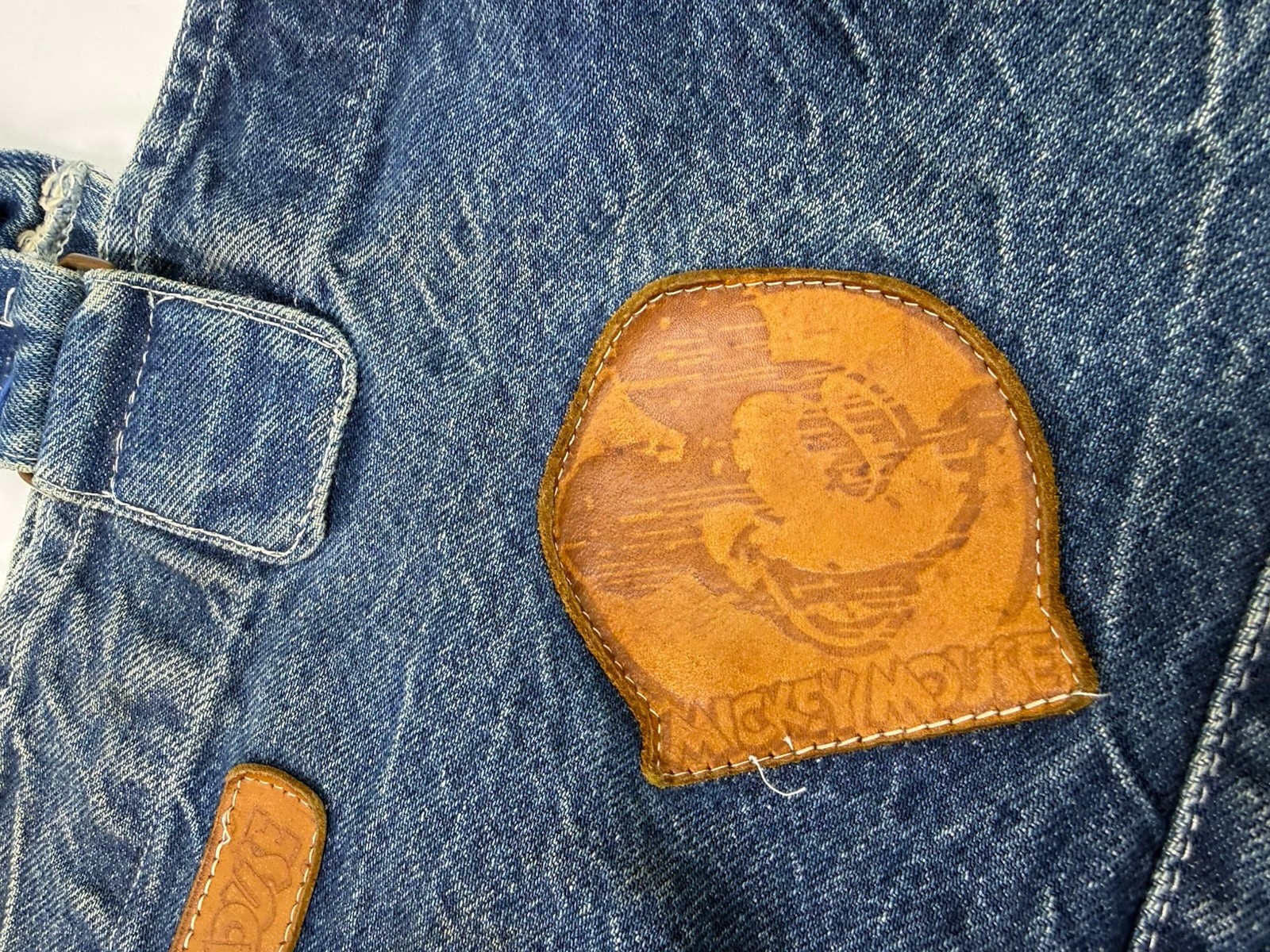 Vtg Mickey Mouse Denim Bag Purse Brown Leather Pouches 90s Disney Core Disneyana