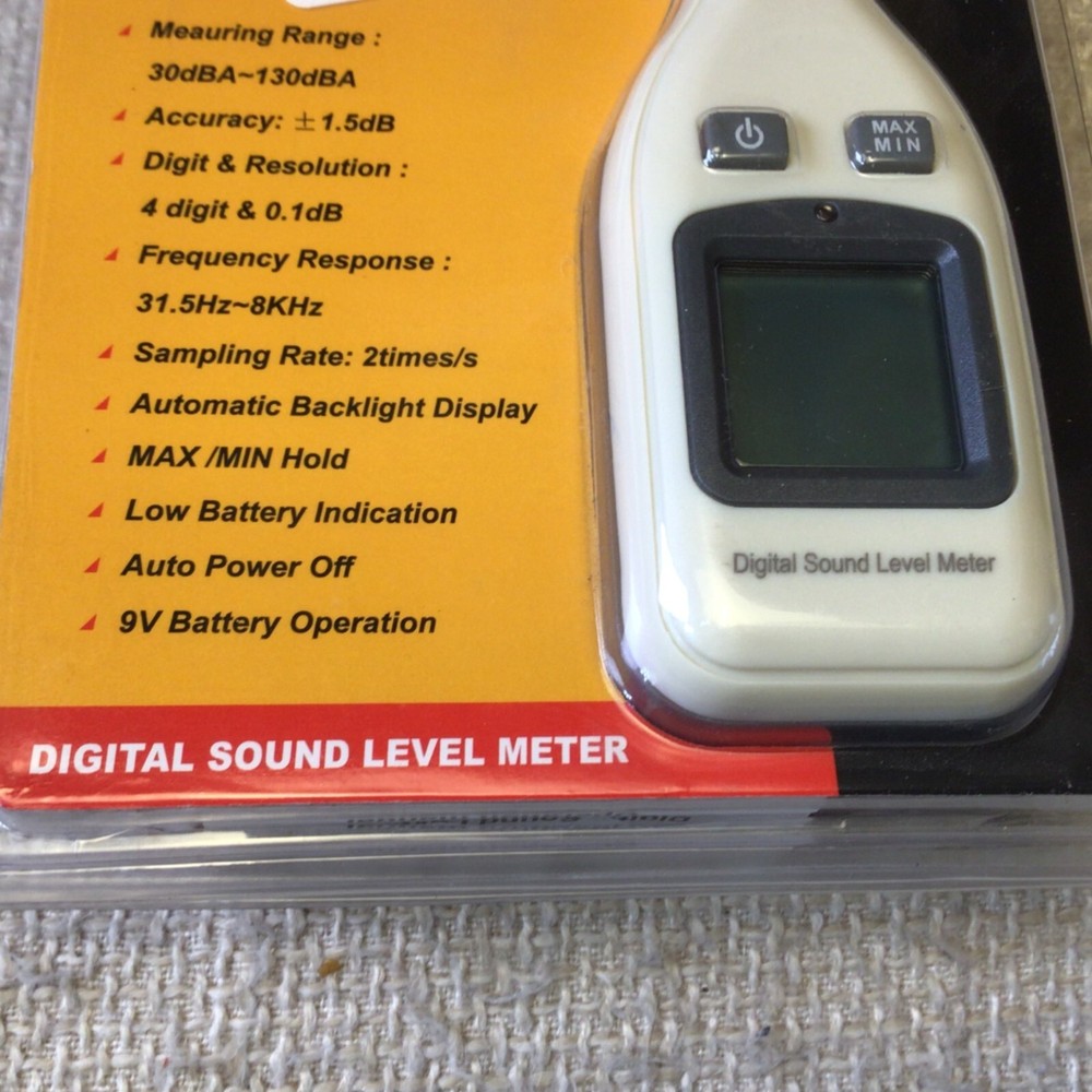 Digital Sound Level Meter 30dBA-130dBA With Auto Backlight Digital Display & 9V