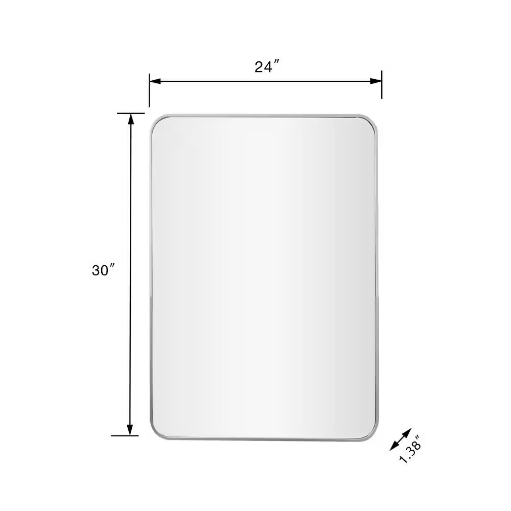 24" x 30" Rectangular Aluminum Frame Framed Wall Bathroom Vanity, Silver