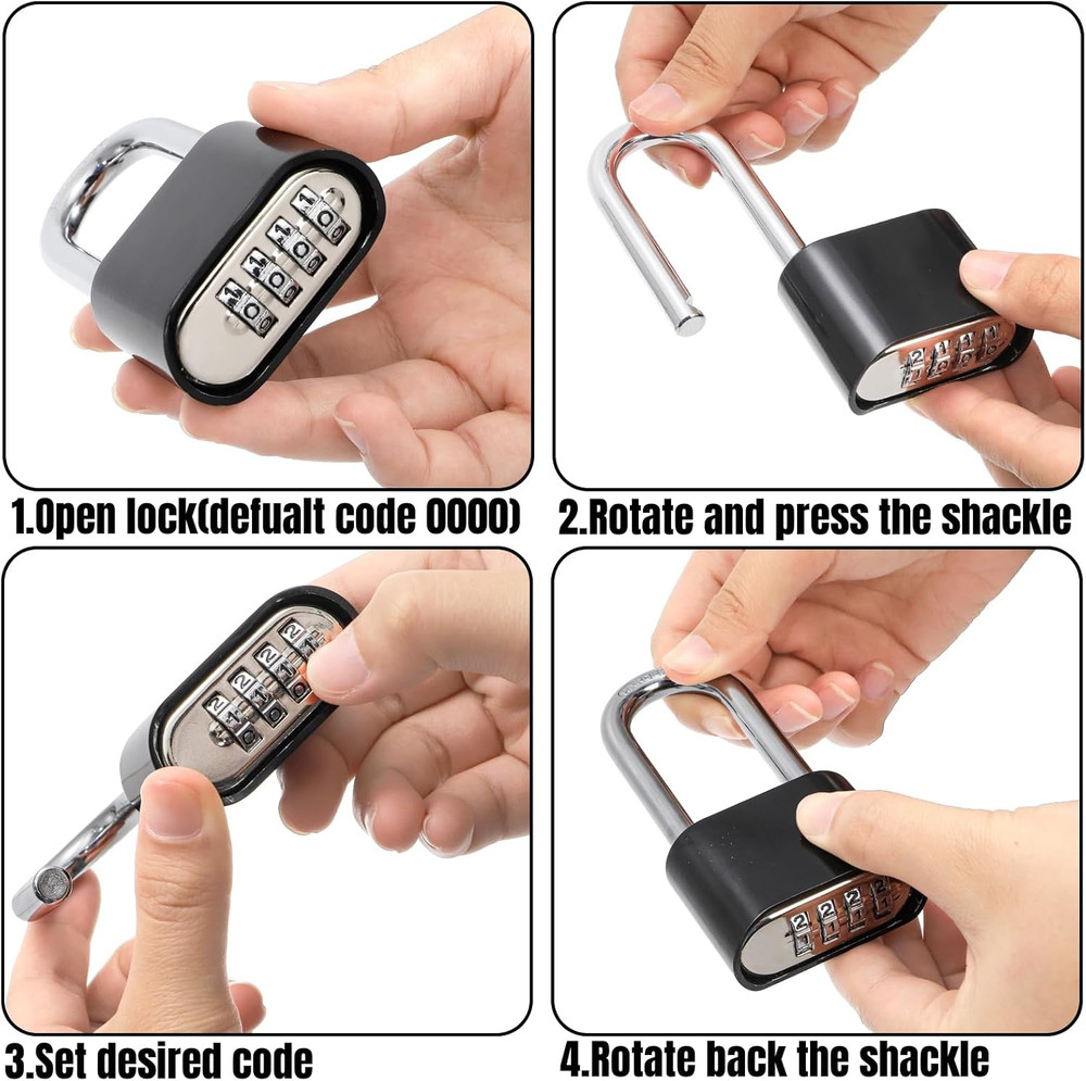 2 Pack 4 Digit Heavy Duty Combination Lock, Long Waterproof Shackle Padlock