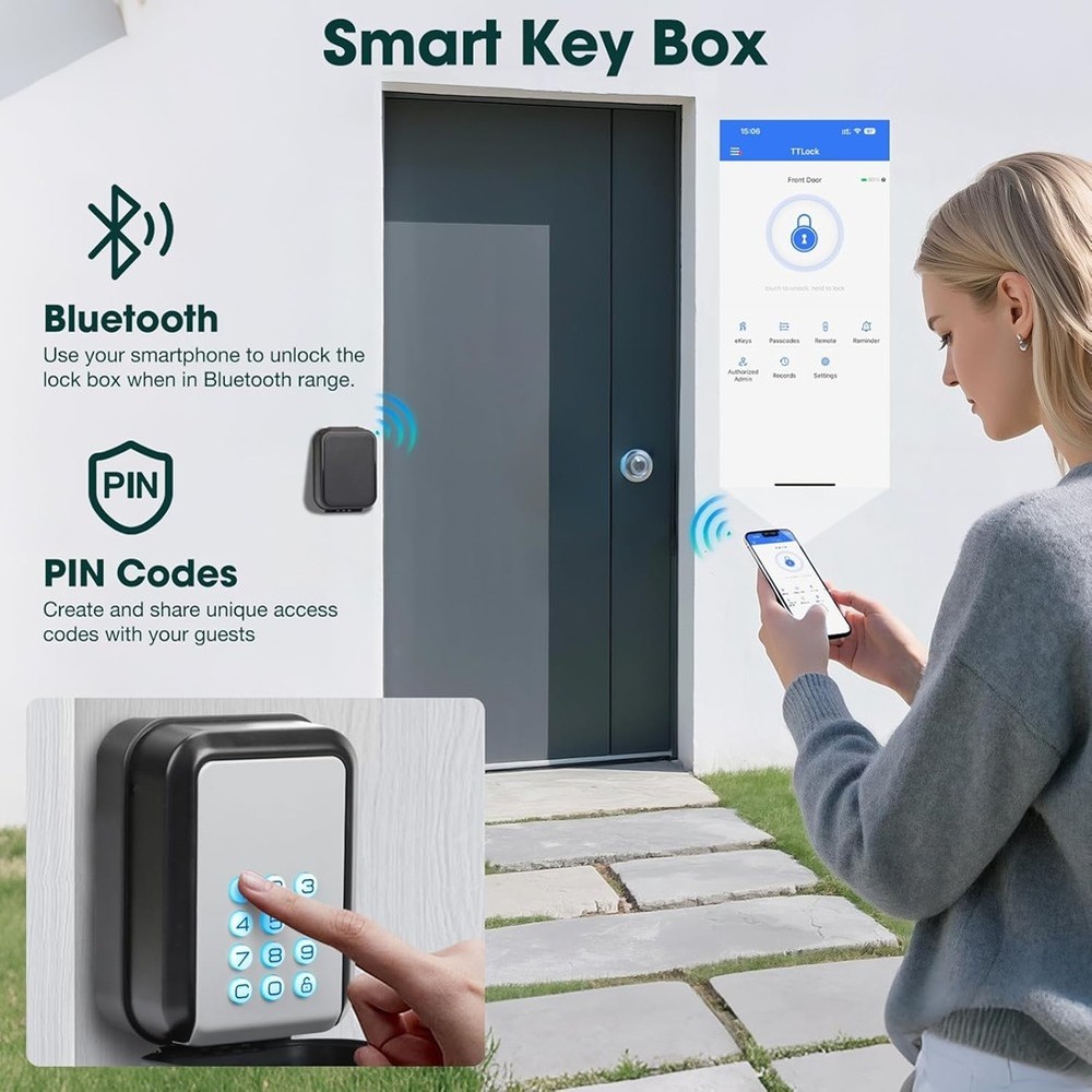 Key Lock Box Electronic Bluetooth Lock Box with APP Control and PIN Code8414