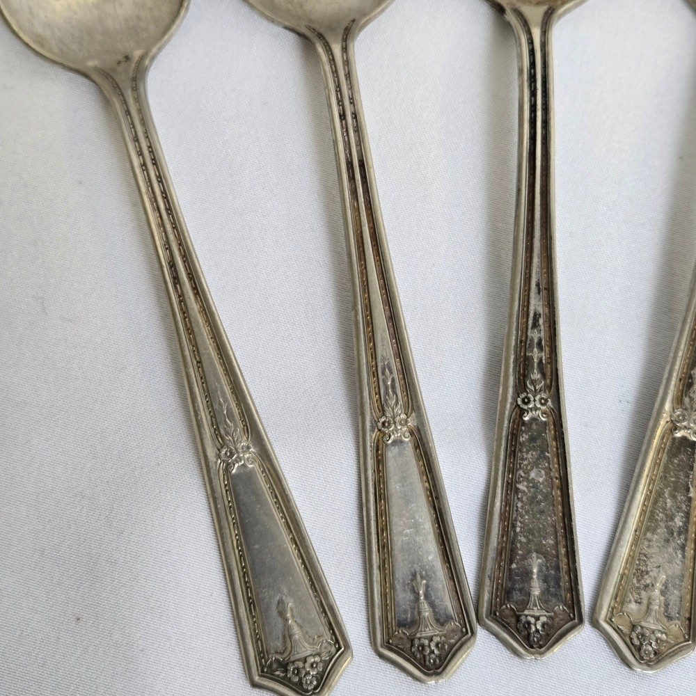 Bouquet Pattern Silverplate Teaspoons, 6", Set of 6, Vintage