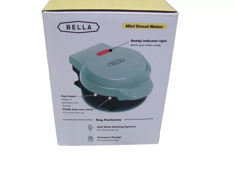 BELLA MINI DONUT MAKER Non-Stick Easy Clean Compact Design Makes 3 Mini Donuts