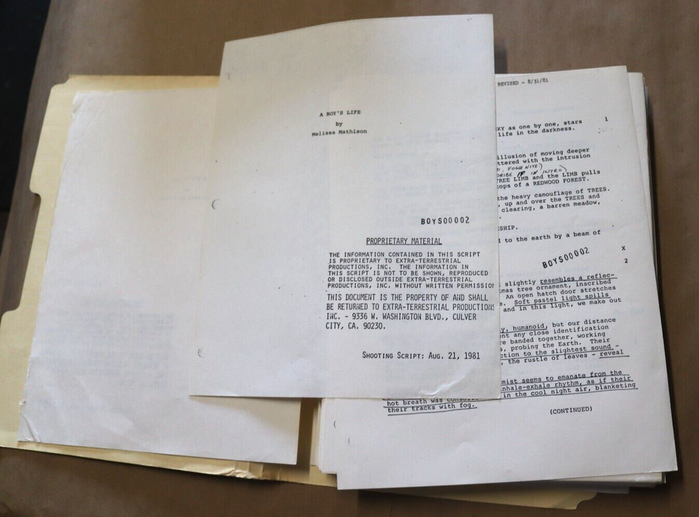 RARE 1981 A BOY'S LIFE MELISSA MATHISON ET PROPRIETARY MOVIE SCRIPT w/ NOTES