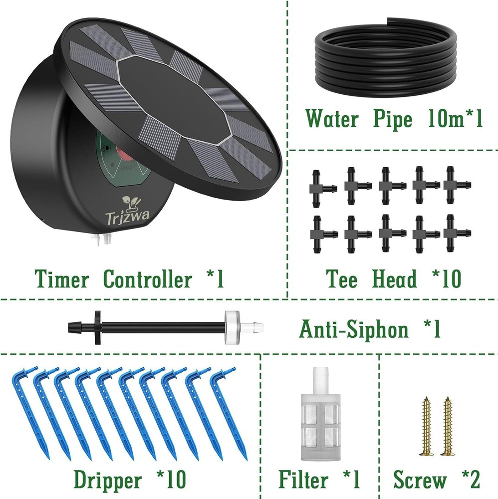 Solar Automatic Drip Irrigation System Kit,IndoorOutdoor,Patio Irrigation System