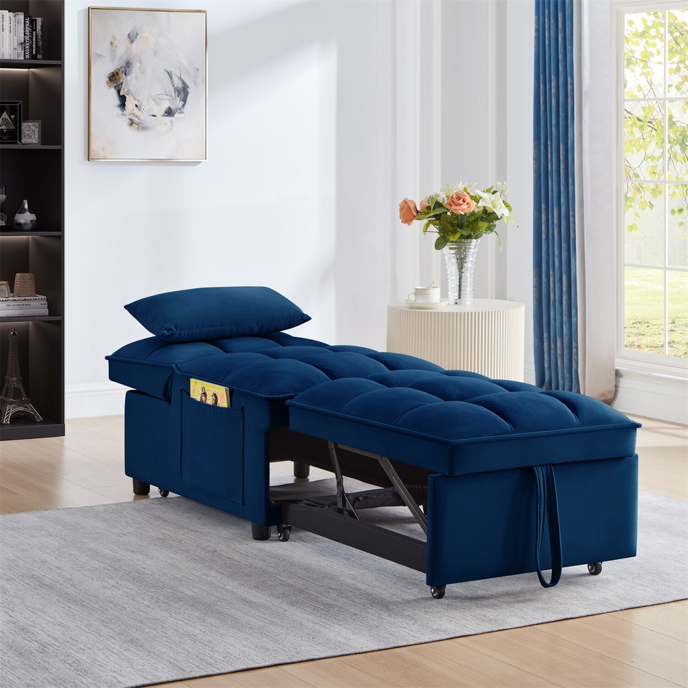 Convertible Sofa Bed Multi-Function Folding Recliner Sofa Chairs w/ Pillows Navy
