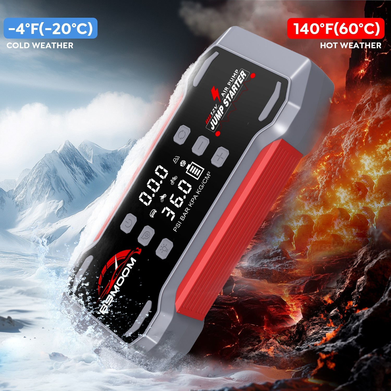 12V 9000A Jump Starter with Air Compressor Portable Power Bank & Tire Inflator