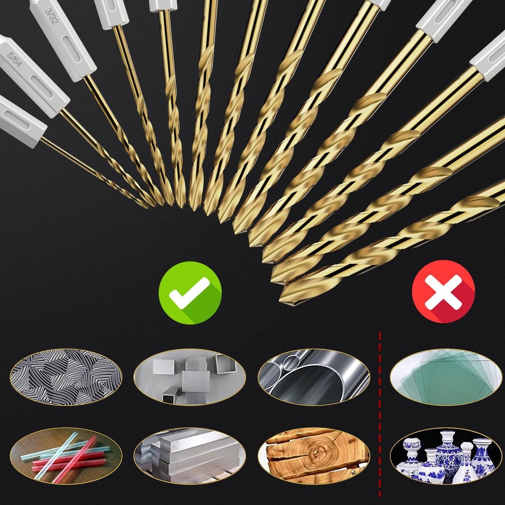 MACXCOIP Hex Shank Drill Bit Set, 16Pcs 1/4“ HSS Titanium Twist Bit...