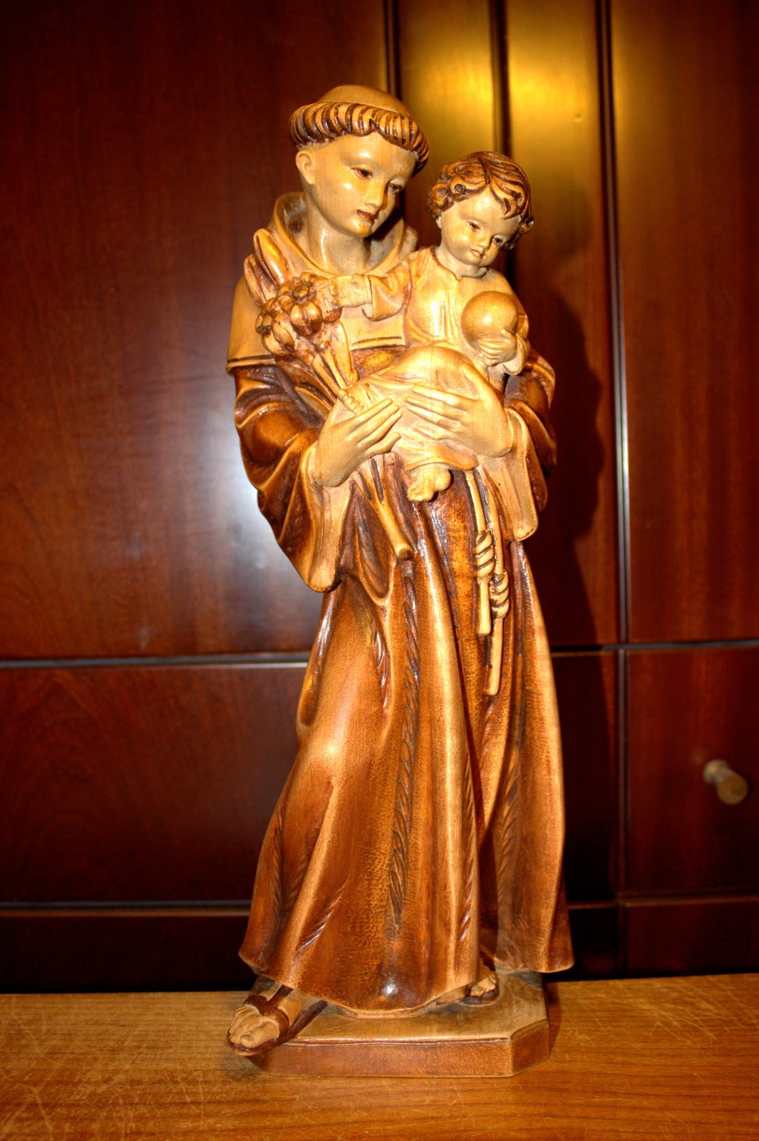 14" HAND CARVED WOOD CATHOLIC PATRON SAINT ANTHONY JESUS STATUE FIGURE SCULPTURE