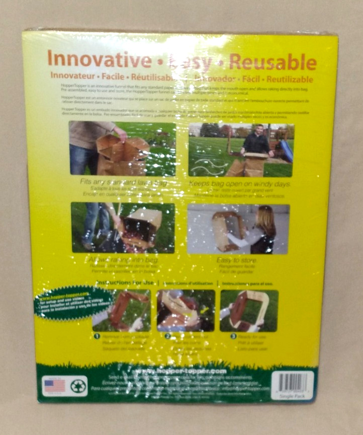 HOPPER TOPPER Lawn Leaf Yard Cleanup Funnel Easy To Store & Reusable Made In USA