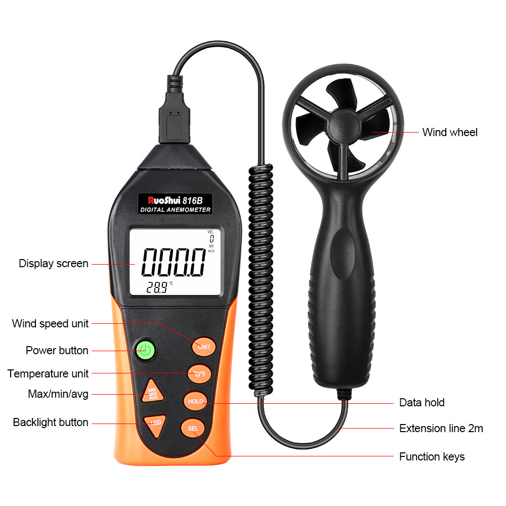 Digital Pro CFM Anemometer HVAC Wind Speed Meter Air Flow Velometer Temp Tester