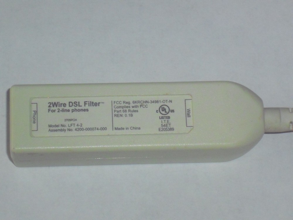 2WIRE DSL Filter, Inline Phone Filter, Model LFT4-2