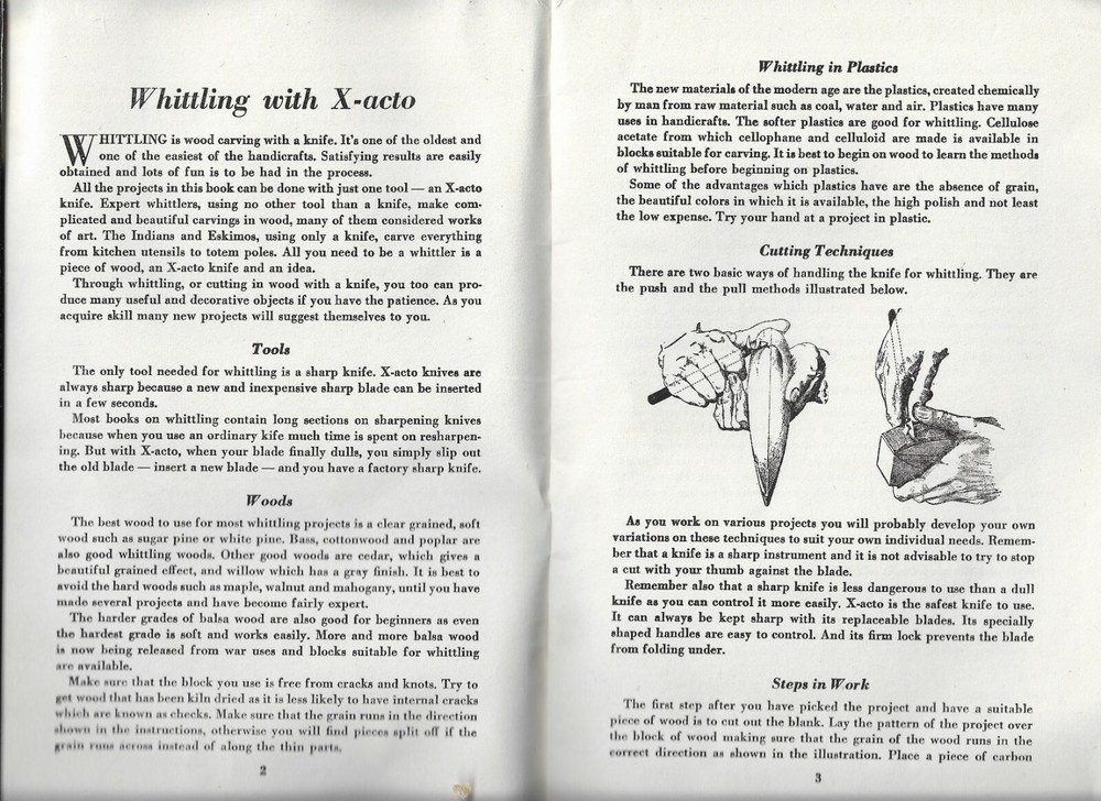 WHITTLING IS EASY WITH X-ACTO, 1945 BROCHURE