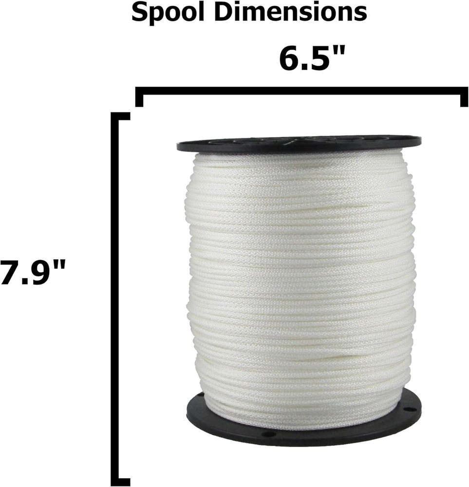 1/8" White Polyester Rope, Solid Braid Dacron Utility Rope, 1000 Ft Spool, Low S