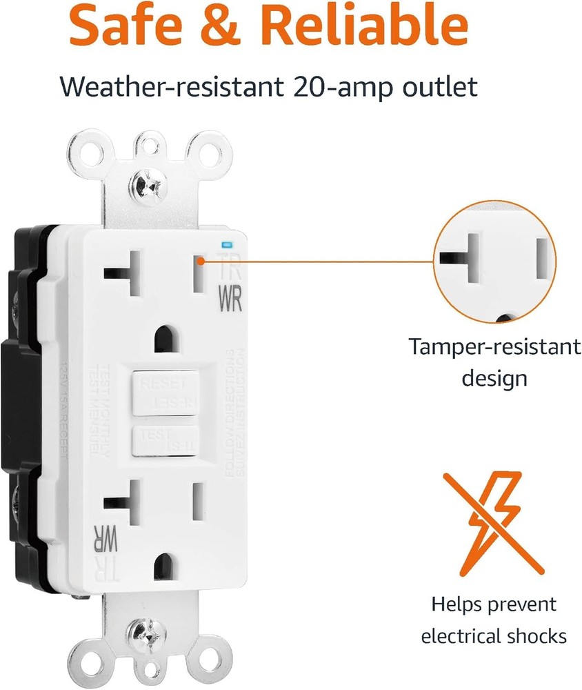 Amazon Basics Weather-Resistant GFCI Receptacle with LED Indicator, White
