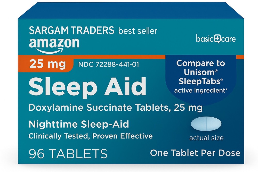 Basic Care Sleep Aid  Doxylamine Succinate Tablets, 25mg, 96 Count 11227799