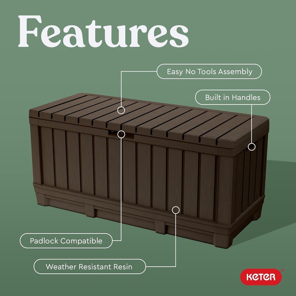Weather-Resistant Brown Deck Box - 92 Gallon Storage