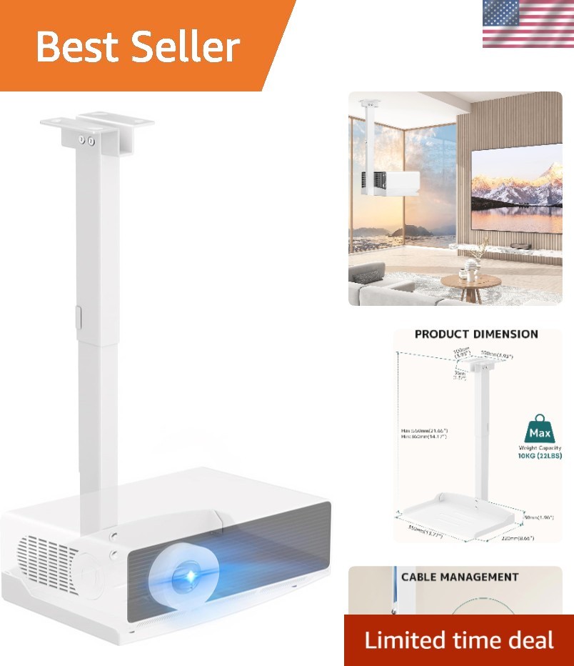 Effortless Installation Projector Ceiling Mount with Adjustable Height & Tray