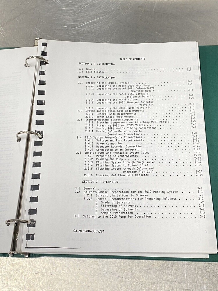 Varian 2010 Pump / 2210 System HPLC - Users Guide / Instruction