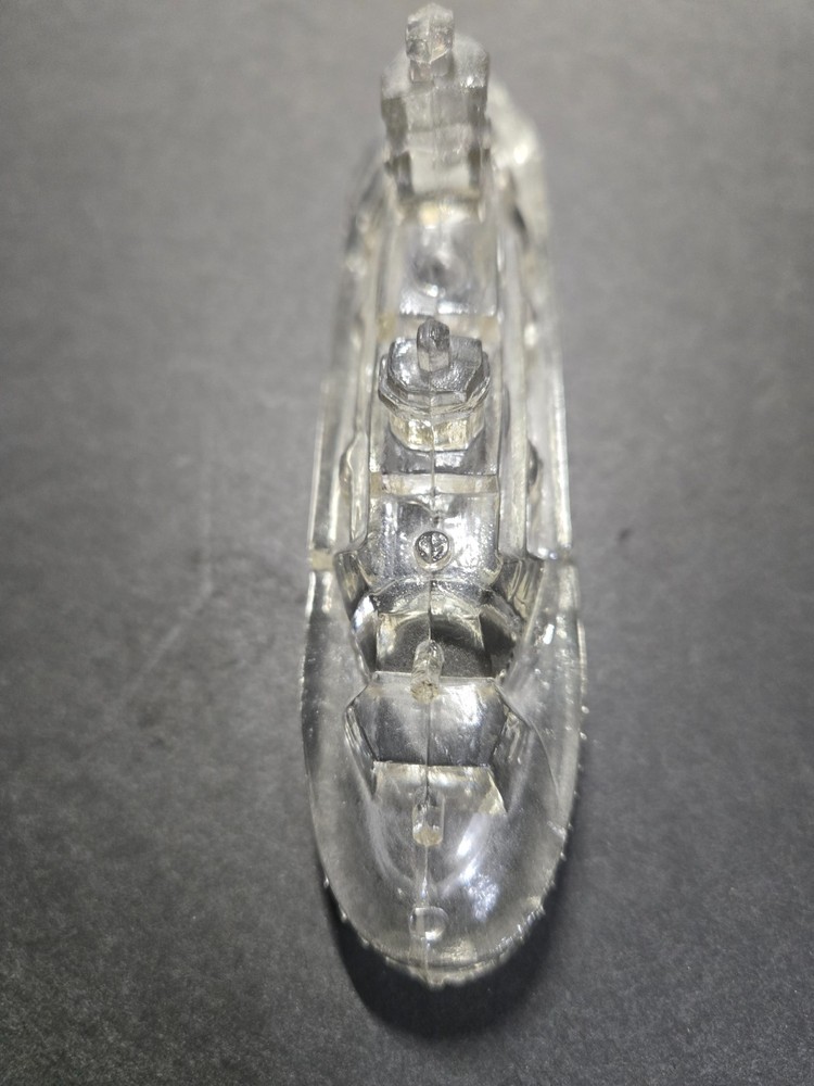 VTG. Victory Clear Glass Battleship Candy Container (top only,) Missing 1 stack