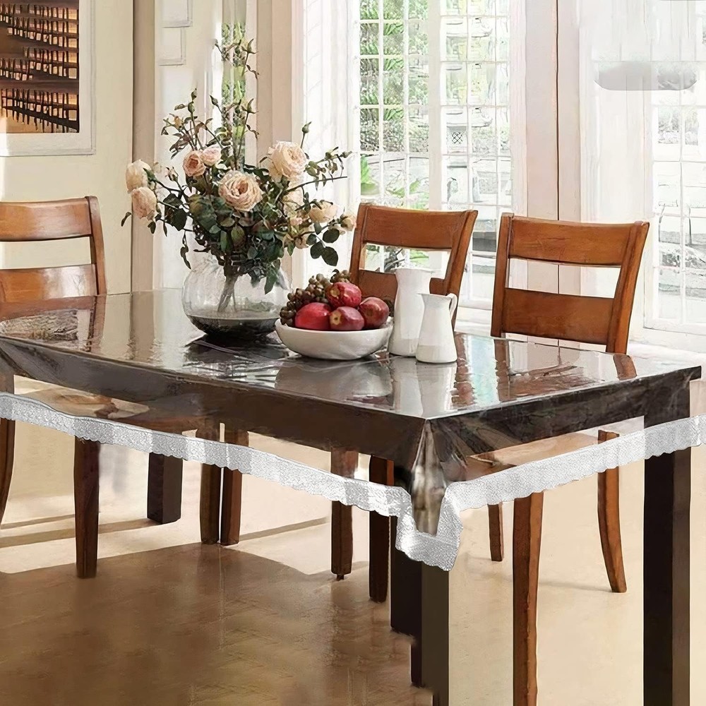 Rectangular 6 Seater Dining Table Cover White, Transparent 60x 90 inch