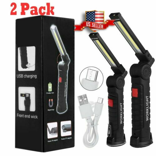 Rechargeable COB LED Slim Work Light Lamp Flashlight Inspect Folding Torch 18650