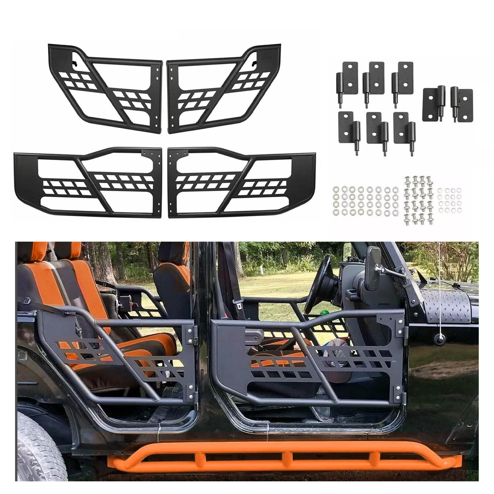 For Jeep Wrangler JK 07-18 4DR Textured Tube Safari Tubular Doors Front & Rear