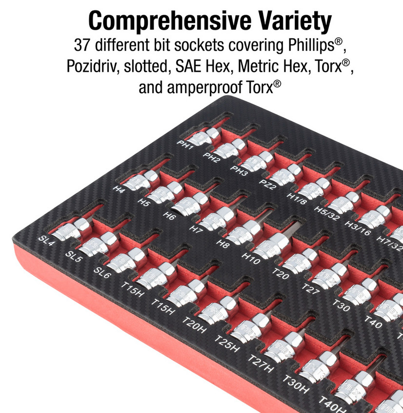 SUNEX 3/8DR 37PC BIT SOCKET SET W/ EVA FOAM 9737
