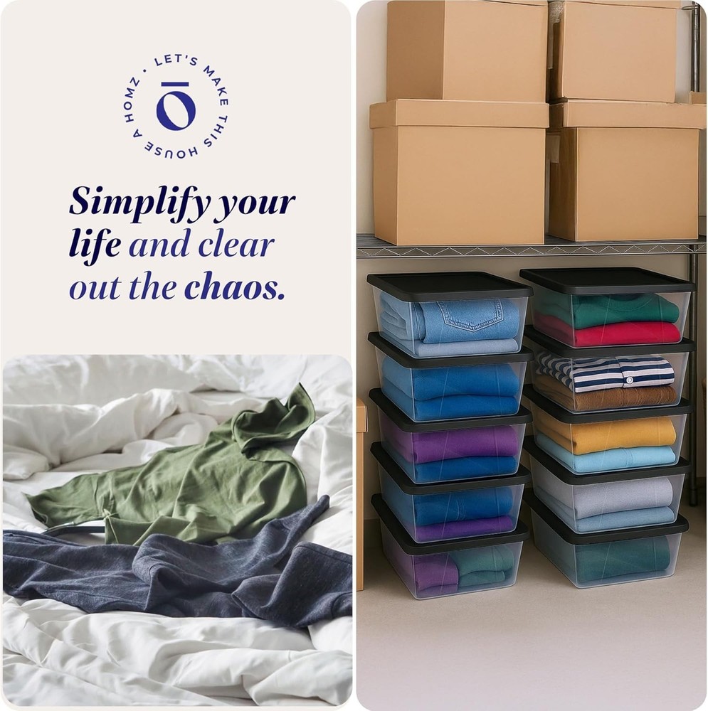 Stackable Clear Storage Bins w/ Lids, 6 Qt, 10-Pack