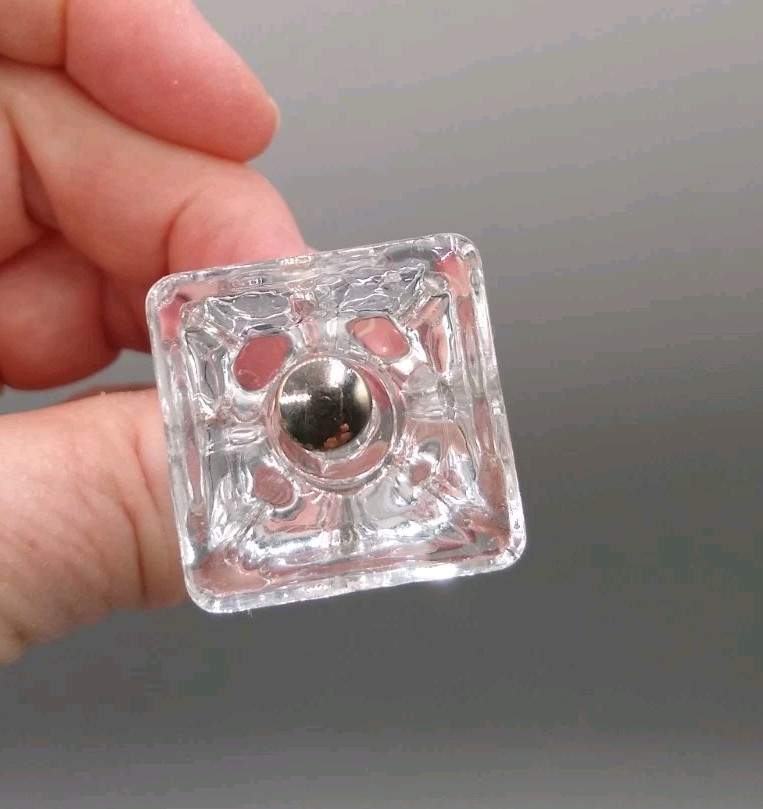 12 Clear Glass 1 1/8" square Drawer Pull Knobs Furniture Handles modern