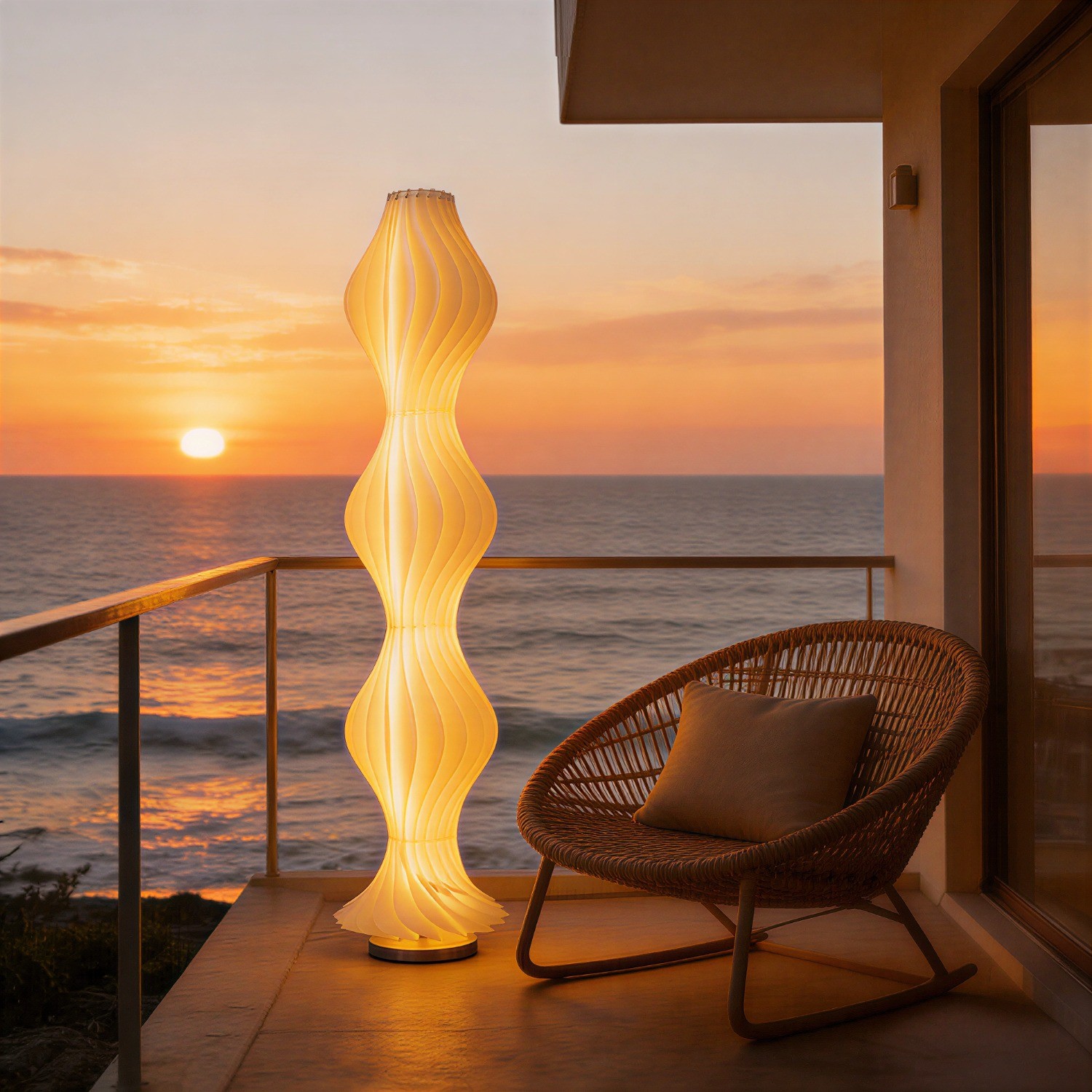 65" Modern Wavy LED Floor Lamp Dimmable Standing Light with Remote Control