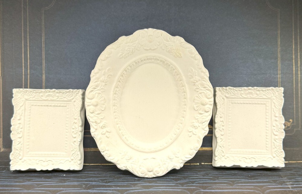 3 Small Ornate Picture Frames-Unpainted Ceramic Bisque