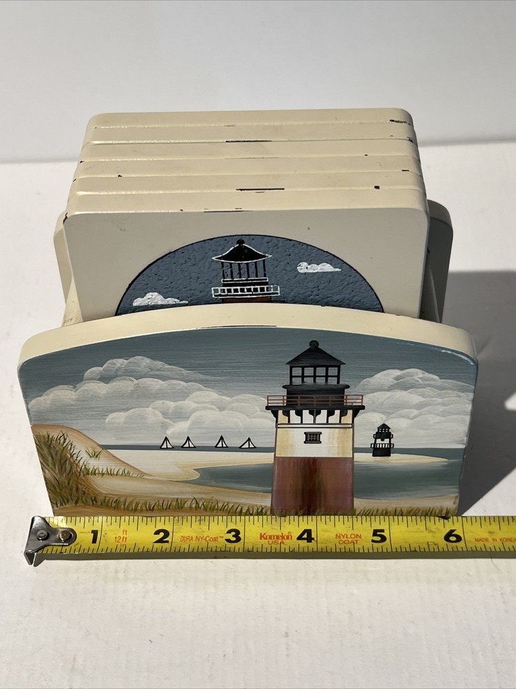 Pommantz Lighthouse Coasters Hand Painted Beach Coast set /6 different Scenes