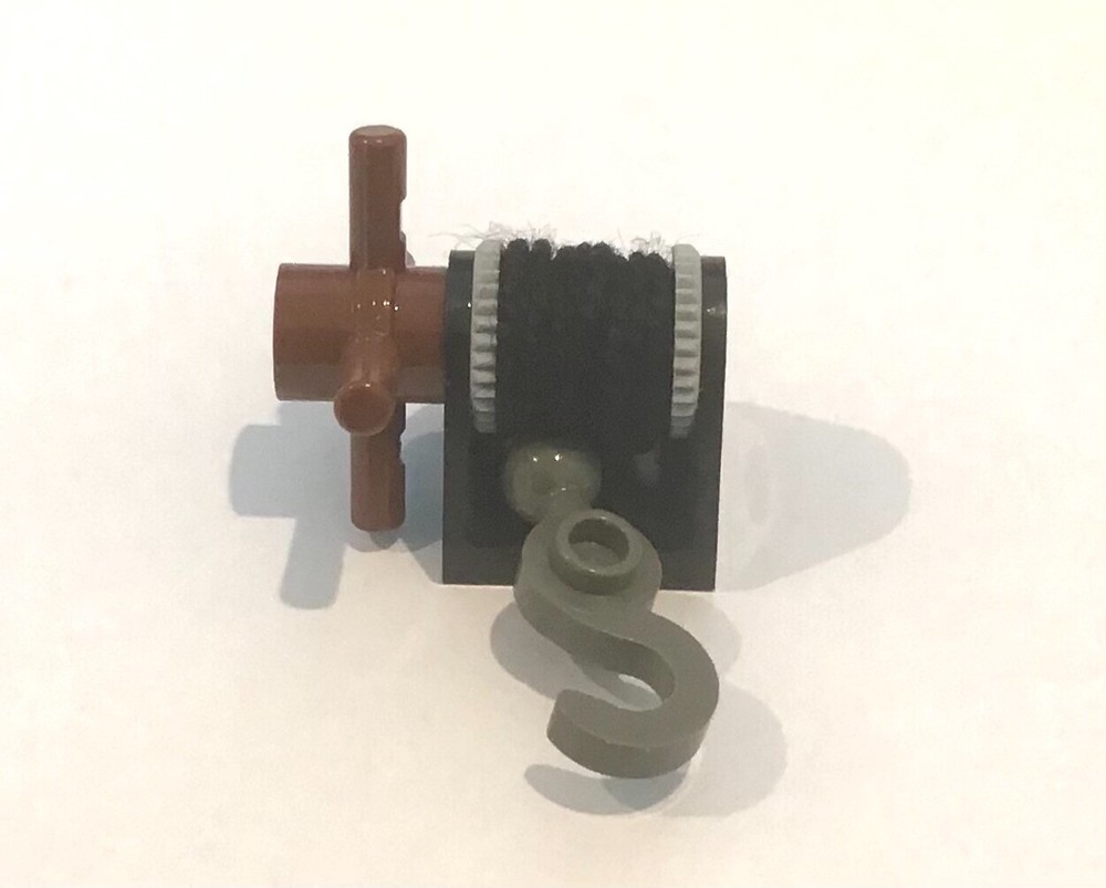 LEGO Black String Reel Winch 2x2 Complete with String, Hook, and Winder Handle