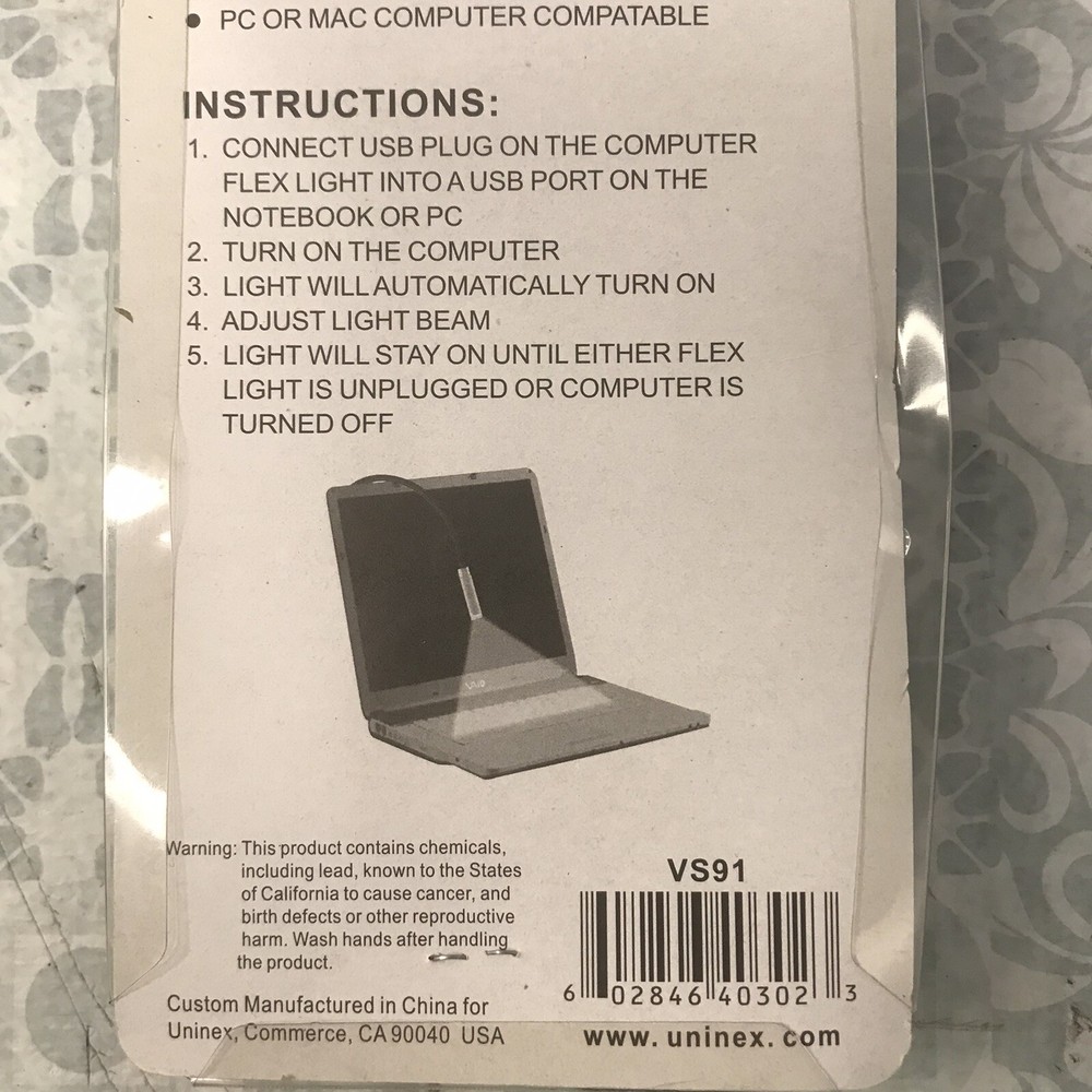 Uninex Computer Flex Light With USB Plug VS91 Sealed