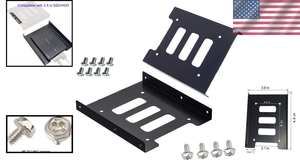 Compact Black 2.5 to 3.5 HDD Adapter Bracket Set for Personal Computers