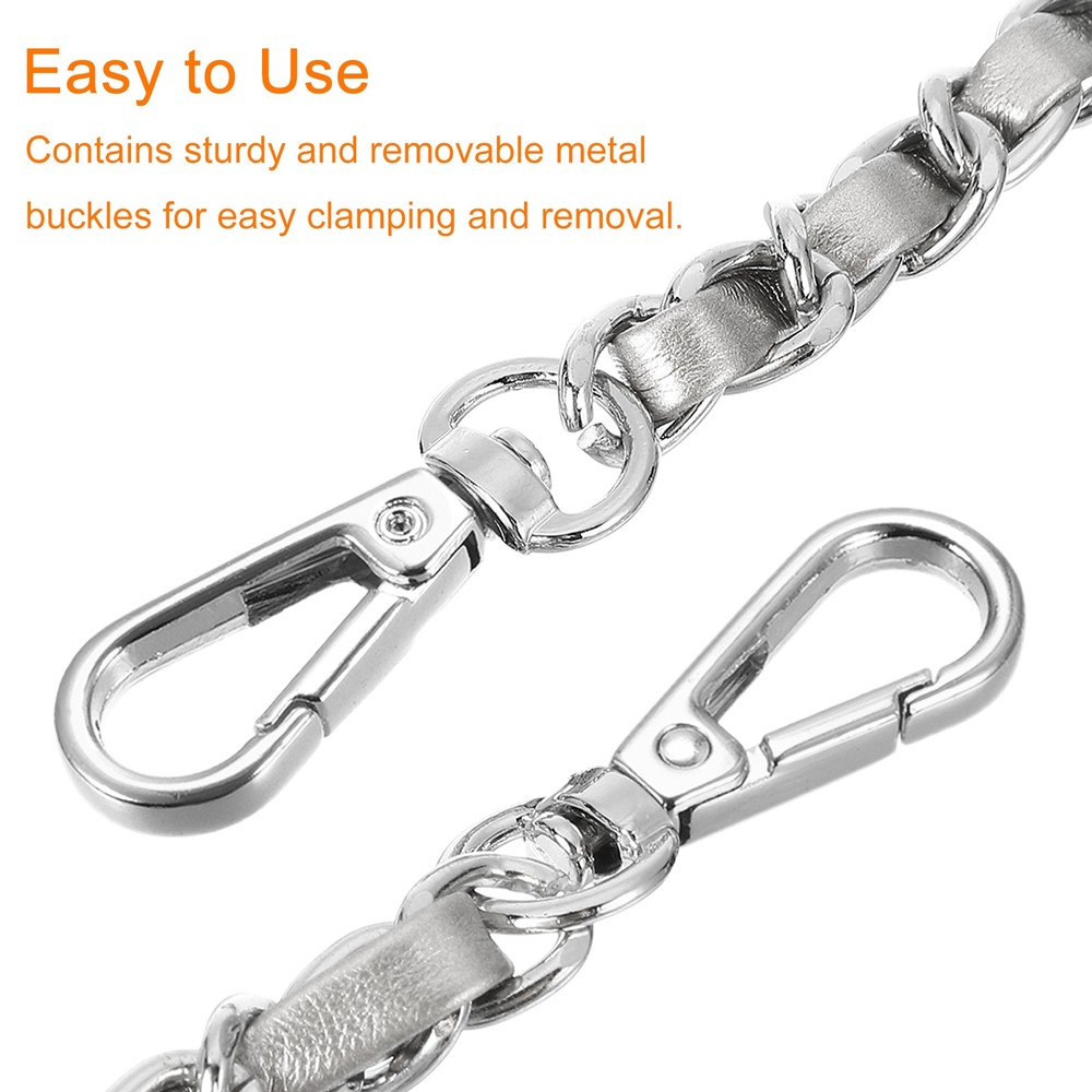 Purse Strap, 24" Leather for Shoulder Strap (Silver, Silver)