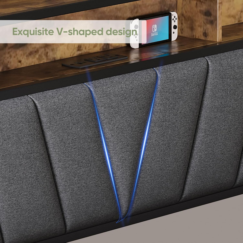 Queen Bed Frames with Headboard, LED Lights Queen Size Bed Frame with Charging S