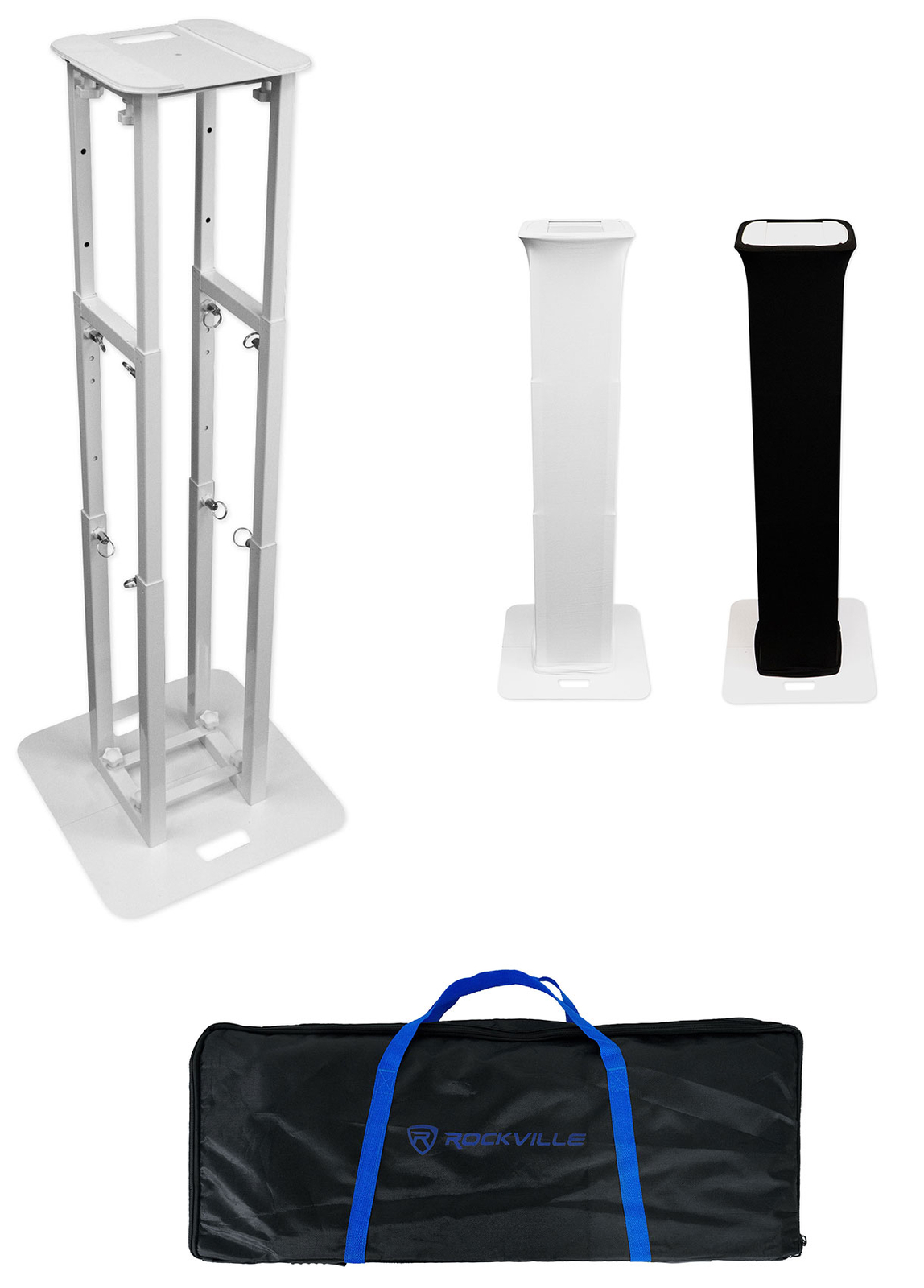 2 Rockville RTP-GO Portable Collapsible DJ Totem Light/Speaker Stands+Bags+Scrim
