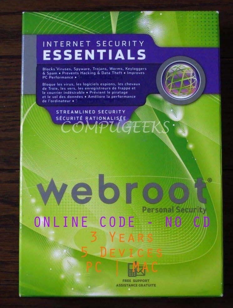Webroot Essentials AntiVirus 2025 Key - 3 Yr | 5 Devices –  Email Code (no CD)