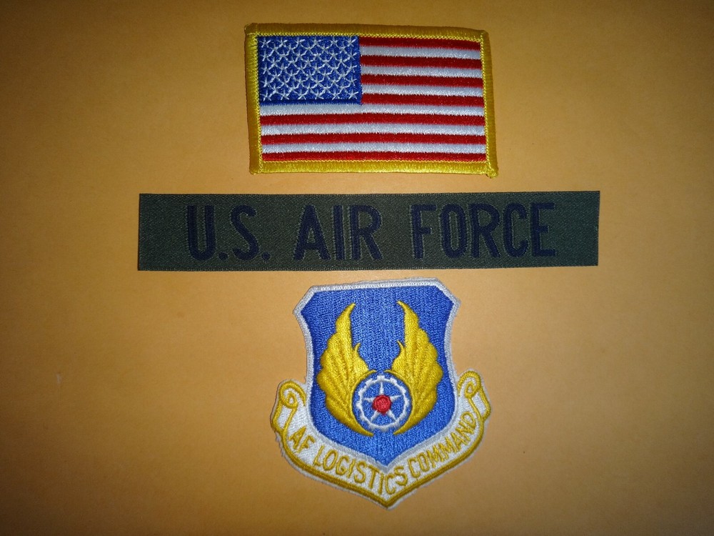 USA Flag Patch + US AIR FORCE Pocket Tape +  AF LOGISTICS COMMAND Patch