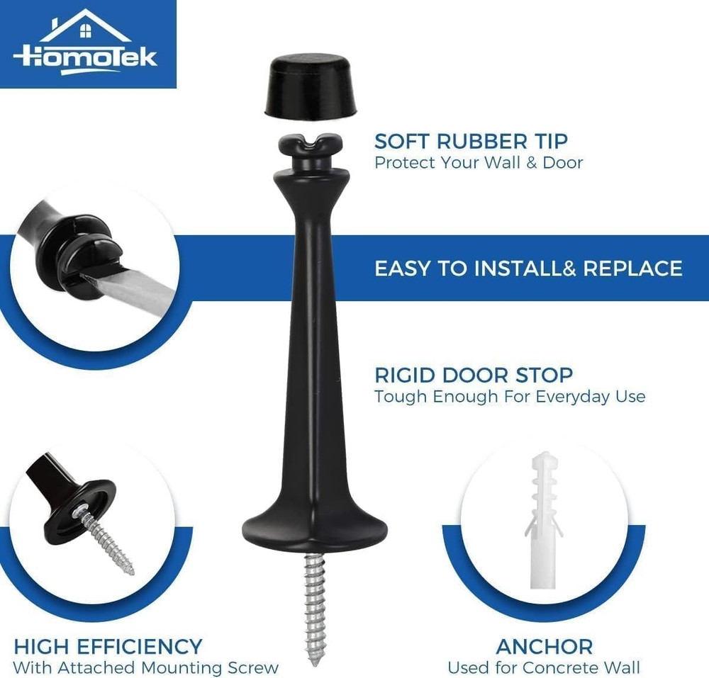 3 Pack Heavy Duty Solid Rigid Door Stop Soft Rubber Tip Zinc Die Cast Black