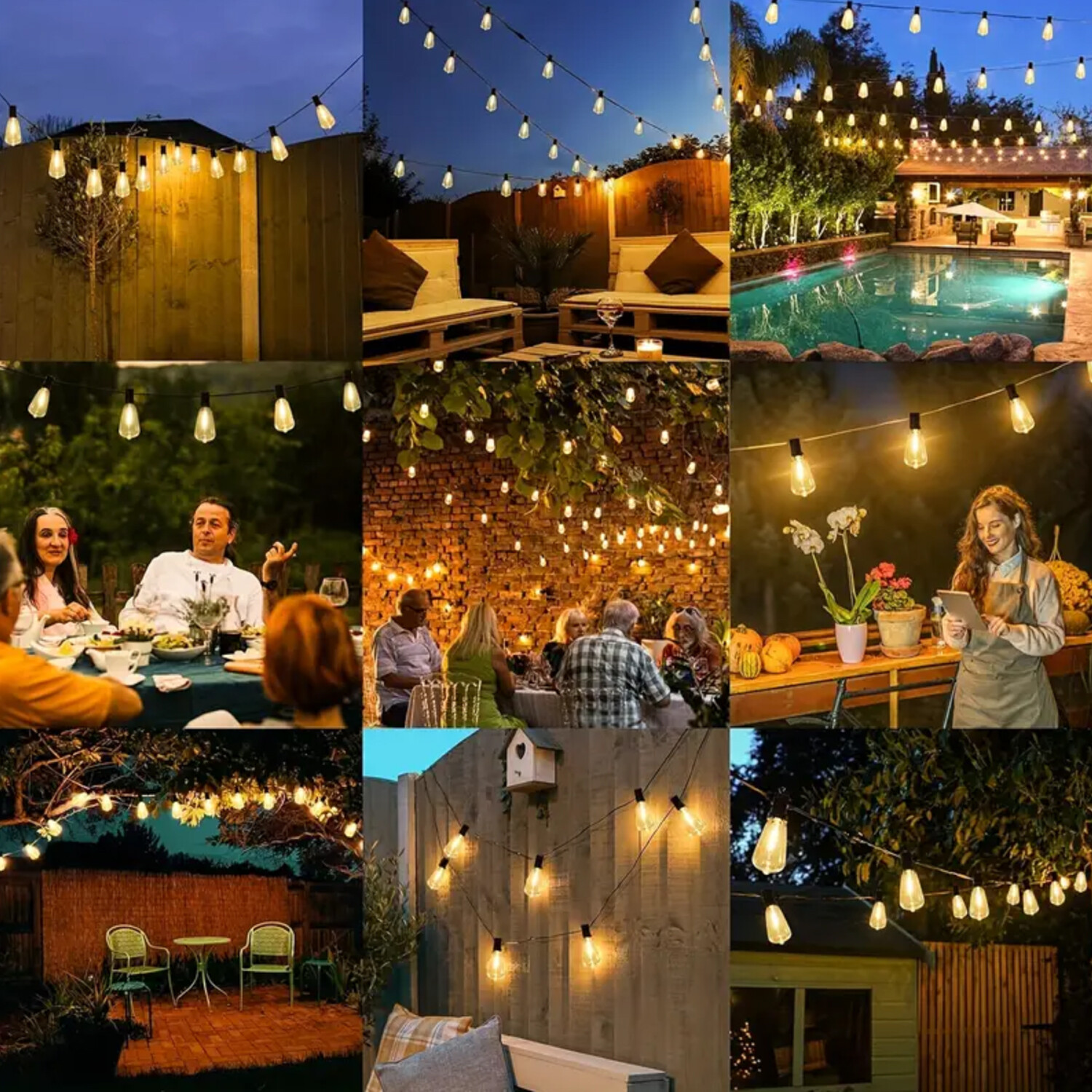 LED Outdoor String Lights, ST38 LED Patio Lights with E12 Edison Vintage Bulbs