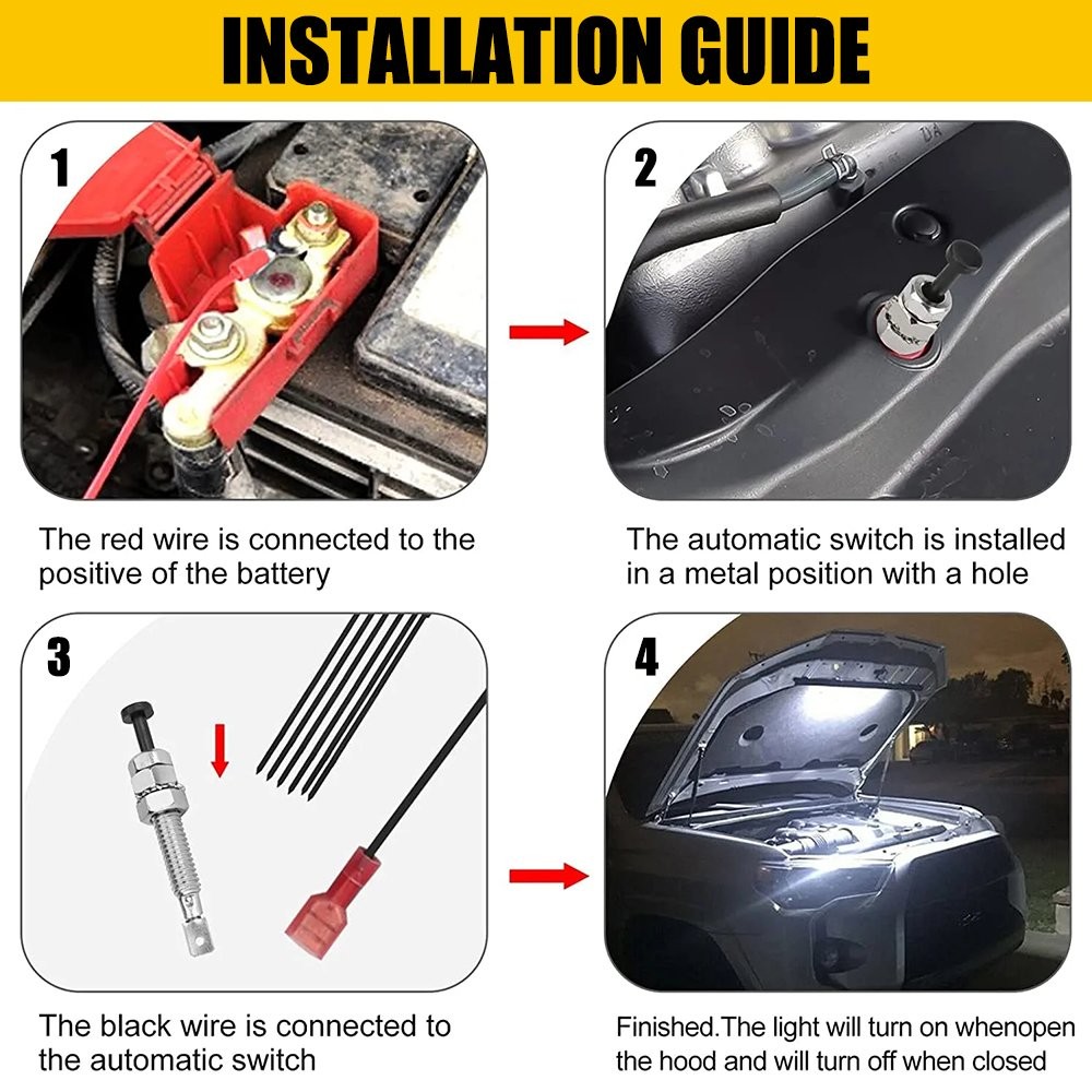 Universal White Under Hood LED Panel Light Kit Automatic on/off 12-24v Vehicles