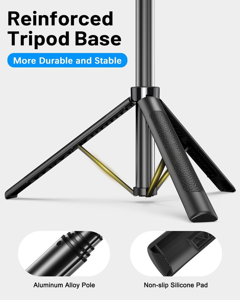 Vlogging Kit for iPhone/Android, 71" Selfie Stick Tripod iPhone Black