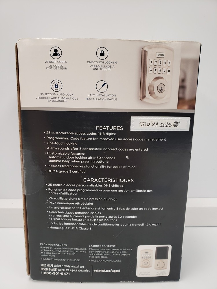 (86668-6) Weiser Powerbolt 3 Keypad Electronic Deadbolt