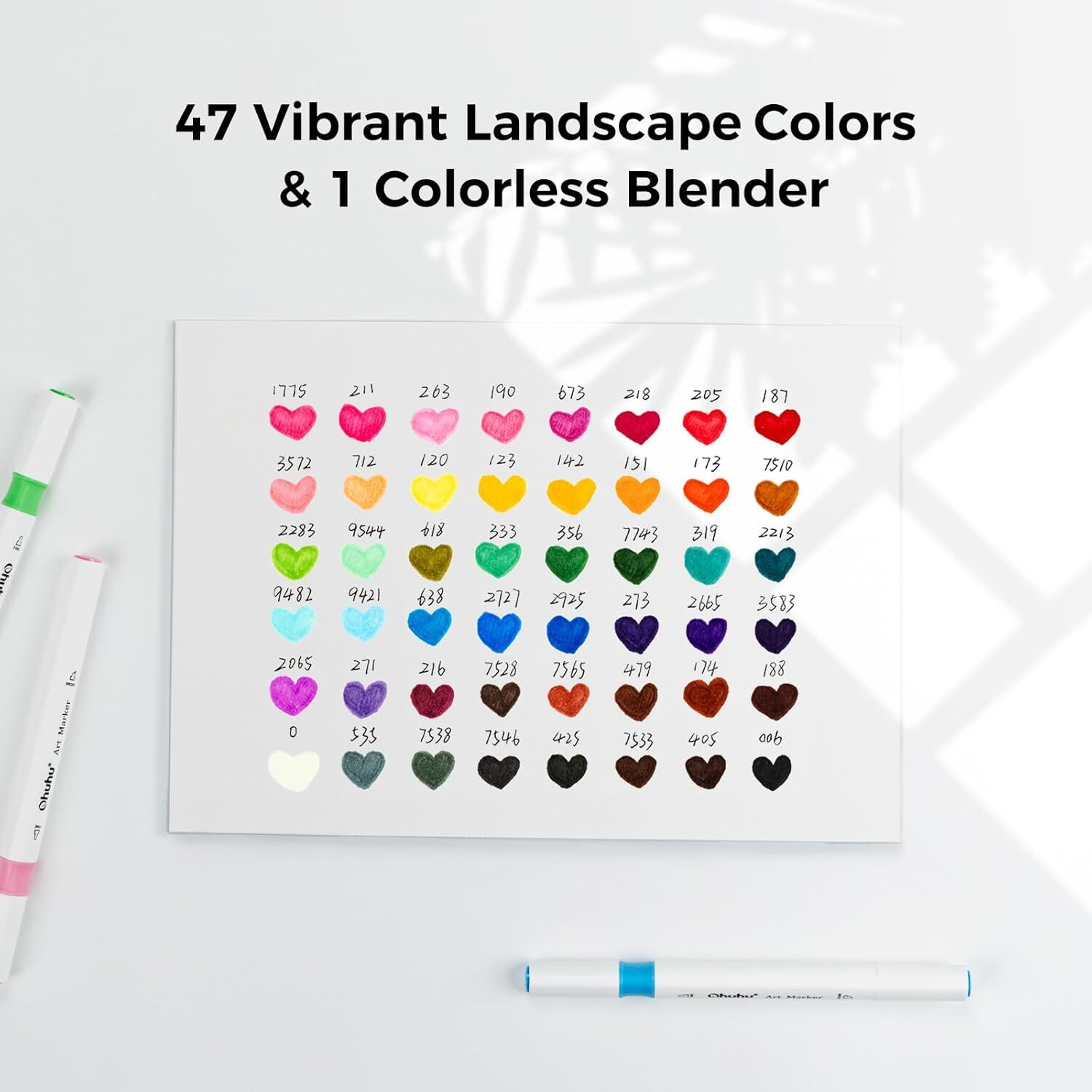 Ohuhu Markers, 48-color Double Tipped Alcohol Markers Brush& Chisel for Beginner