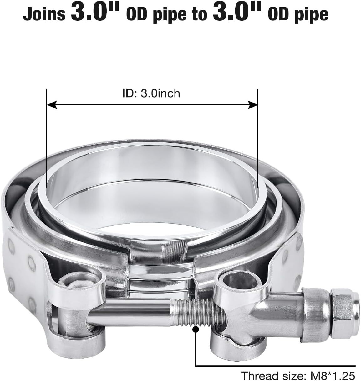 8PCS 3inch Stainless Steel V-Band Clamp SS 304 flange Vband Exhaust Downpipe