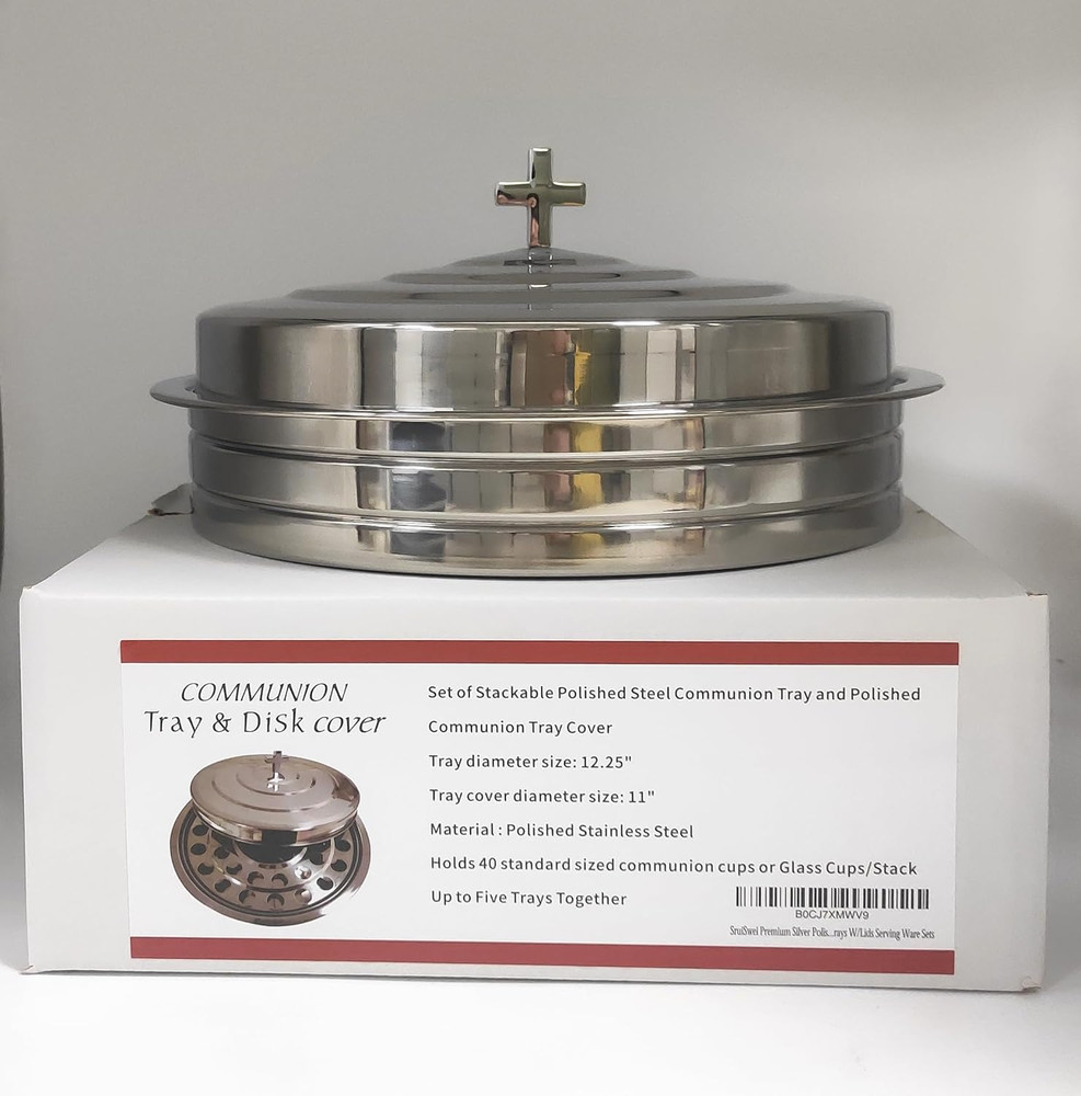 Stackable Silver Communion Tray with Cover for Church Service